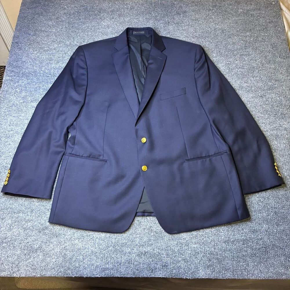 Polo Ralph Lauren Navy Blue Wool Blazer Sport Coat Gold Buttons Mens 50R